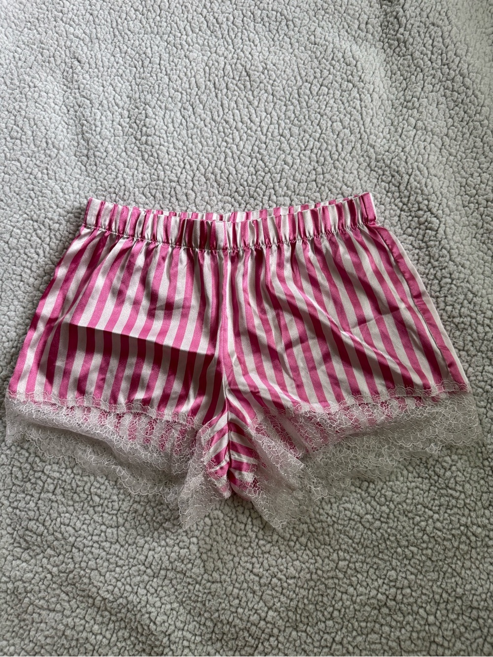Victoria's Secret Pink and White Striped Lace-Trim Sleep Shorts